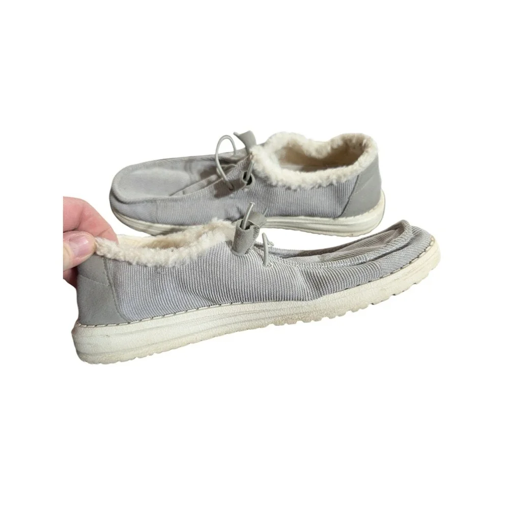 Hey Dude Wendy Corduroy Grey Gray Faux Fur Casual Walking Shoes Women's Size 7